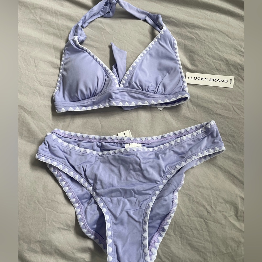 LUCKY BRAND Set Bikini Shell Stitch Top and Hipster Bottom purple bathing suit